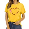thumbnail image 2 of Chandails à Col Rond pour Femmes Manches Courtes Mode T-Shirt à Imprimé Cœur Ample Léger Confortable Doux T-Shirt de Base Vêtements de Vacances Jaune P, 2 of 4