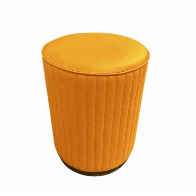 Ottomane Rembourrée en Cuir de Luxe / Tabouret Rond / Repose-Pieds / Chambre Salon (Orange)