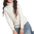 thumbnail image 1 of MeetoTime Kids High Neck Knitted Sweater Solid Color Fall Winter Long Sleeved Base Shirt for Girls, 1 of 3
