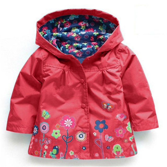 Huyghdfb Little Girls Hoodie Jacket Flowers Button-Down Waterproof Windbreaker