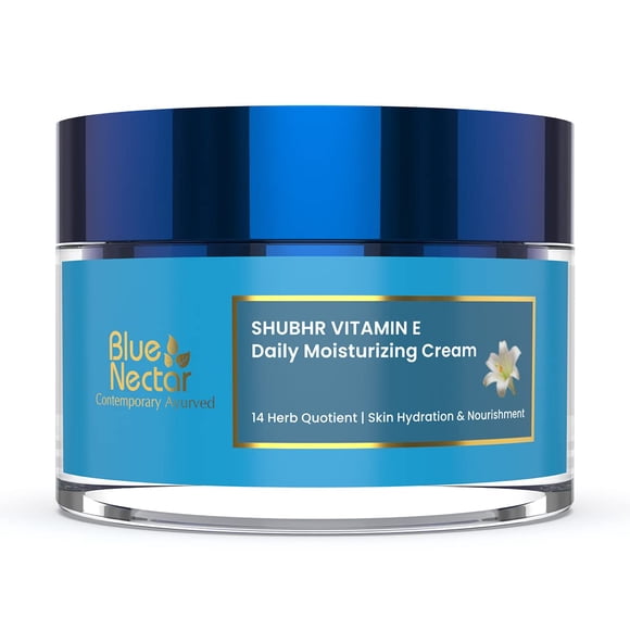 Blue Nectar Crème Hydratante pour le Visage pour Femmes avec Crème à Base de Plantes à la Vitamine E / Crème Anti-Rides pour le Visage à l'Huile d'Amande, Hydratant Naturel pour Peau Sèche (14 Herbes, 1,7 Oz)