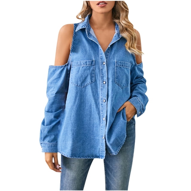 Birdeem Womens Fashion Color Lapel Look Slimmer Sleeve Denim Jacket