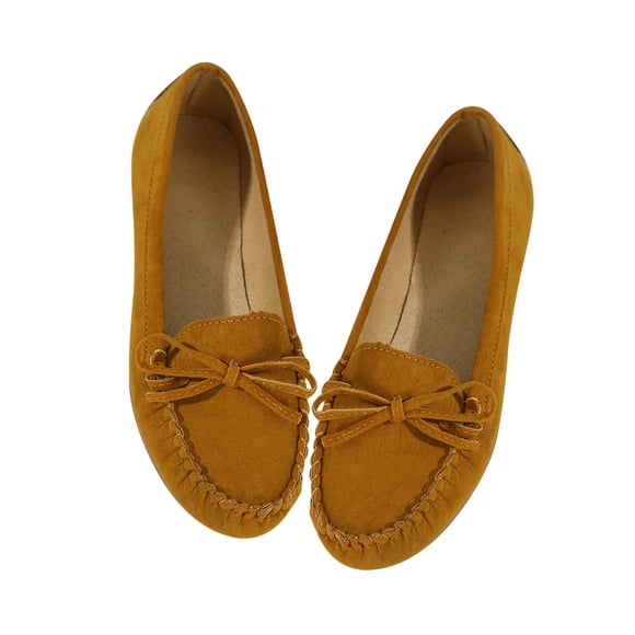 hopeusnice Clearance Women's Suede Loafers Bowknot Flats Slip On Driving Moccasins Comfortable Soft Sole Shoes Flats Walking Shoes Brown 41