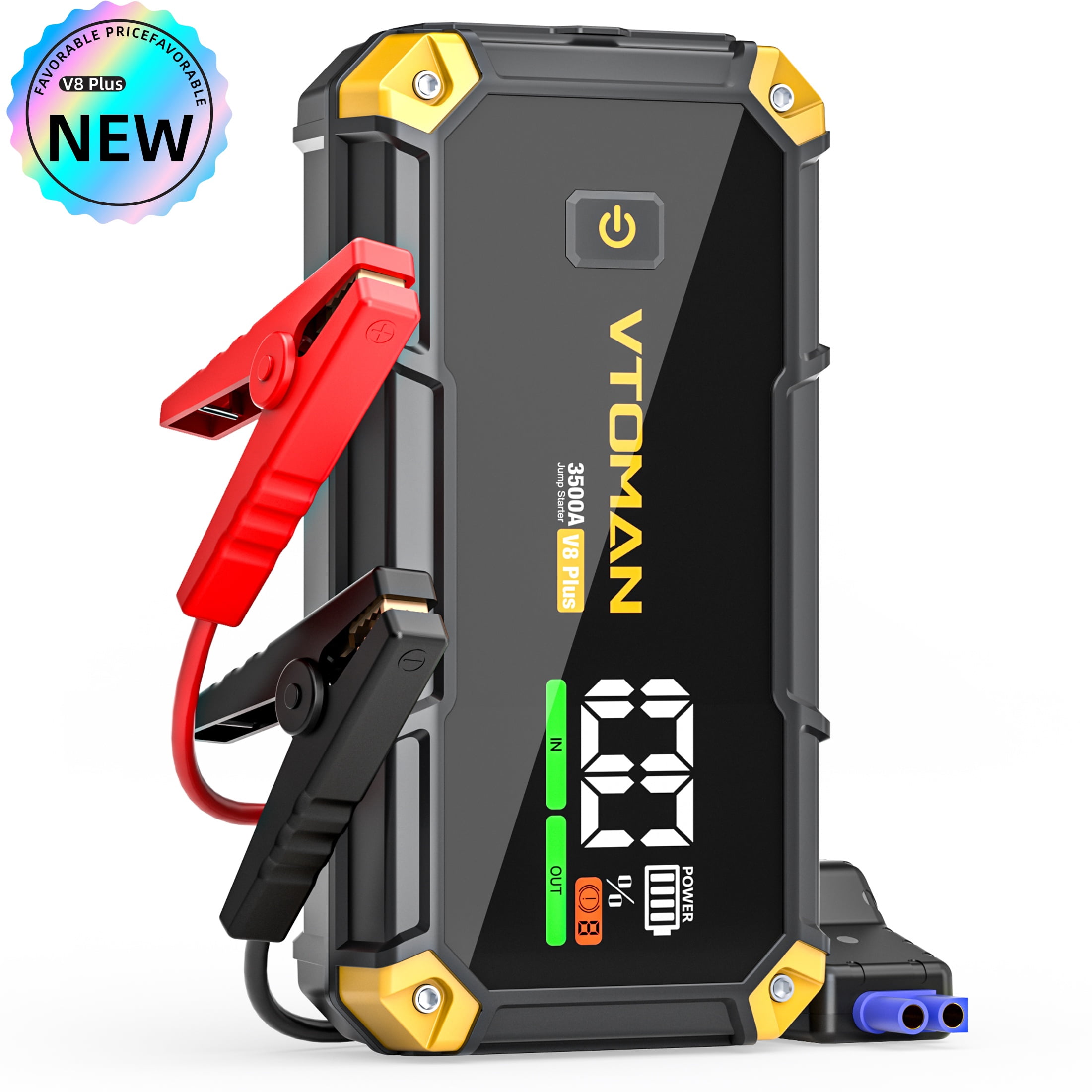 VTOMAN V8 Plus Car Jump Starter, 3500A Peak 12V Lithium Battery Booster Pack (9.0L Gas & 8.5L Diesel), Portable Jump Box (44.4Wh)with Jumper Cables