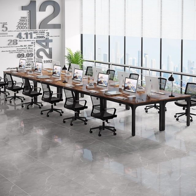 Tribesigns Grande Table de Conférence de 13 Pi, Table de Salle de Réunion Moderne 6,5 Pi x 2,3 Pi avec Cadre en Métal, 12 à 16 Places, Brun Rustique