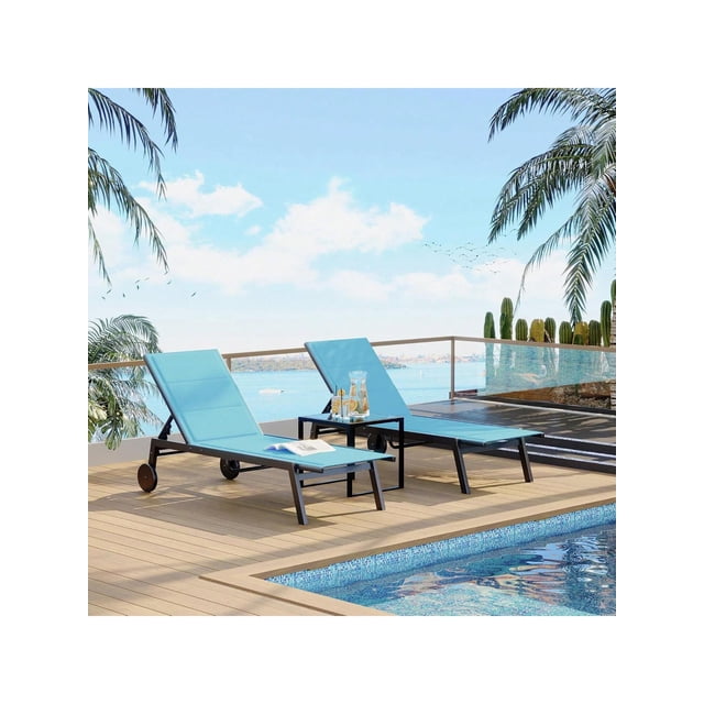 Bingirl Home Outdoor Lounge Chairs With Wheels Adjustable Backrest Poolside Loungers Patio Chaise Lounge Chairs With Side Table Set Of 3
