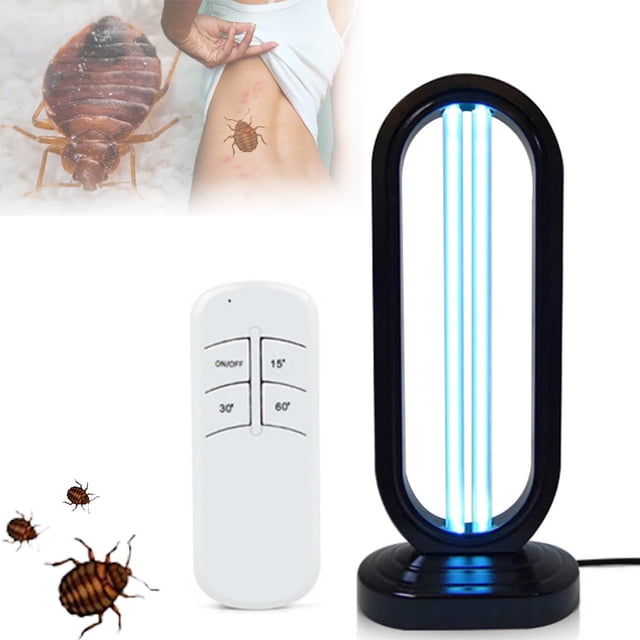 New Lumivyx Haloclean UV-Multi-Function Haloclean in black and white, designed for sanitizing spaces up to 430 square feet. Features a sleek oval design with UV light tubes and a remote control with timer settings for 15, 30, and 60 minutes. Ideal for eliminating bedbugs, odors, and providing lighting in bedrooms, carpets, and upholstery. Lightweight and easy to carry, made from ABS material.