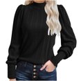 thumbnail image 1 of Timegard Hauts d'Automne pour Femmes Manches Longues Bouffantes Col Rond T-Shirts Décontractés Sport Couleur Unie Blouses Basiques, 1 of 5