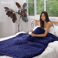 thumbnail image 4 of Comtest Chunky Knit Throw Blanket Chenille, Navy, 87"x103"(California King Size), 4 of 6