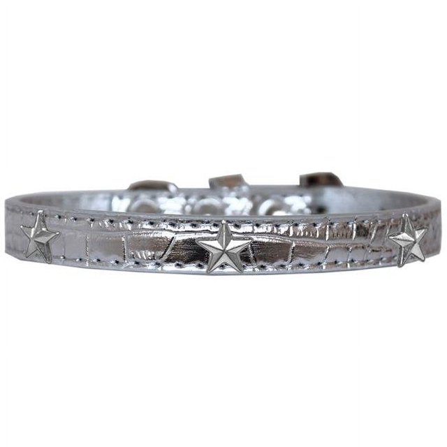 Argent Étoile Widget Croco Chien Collier Argent Taille 12