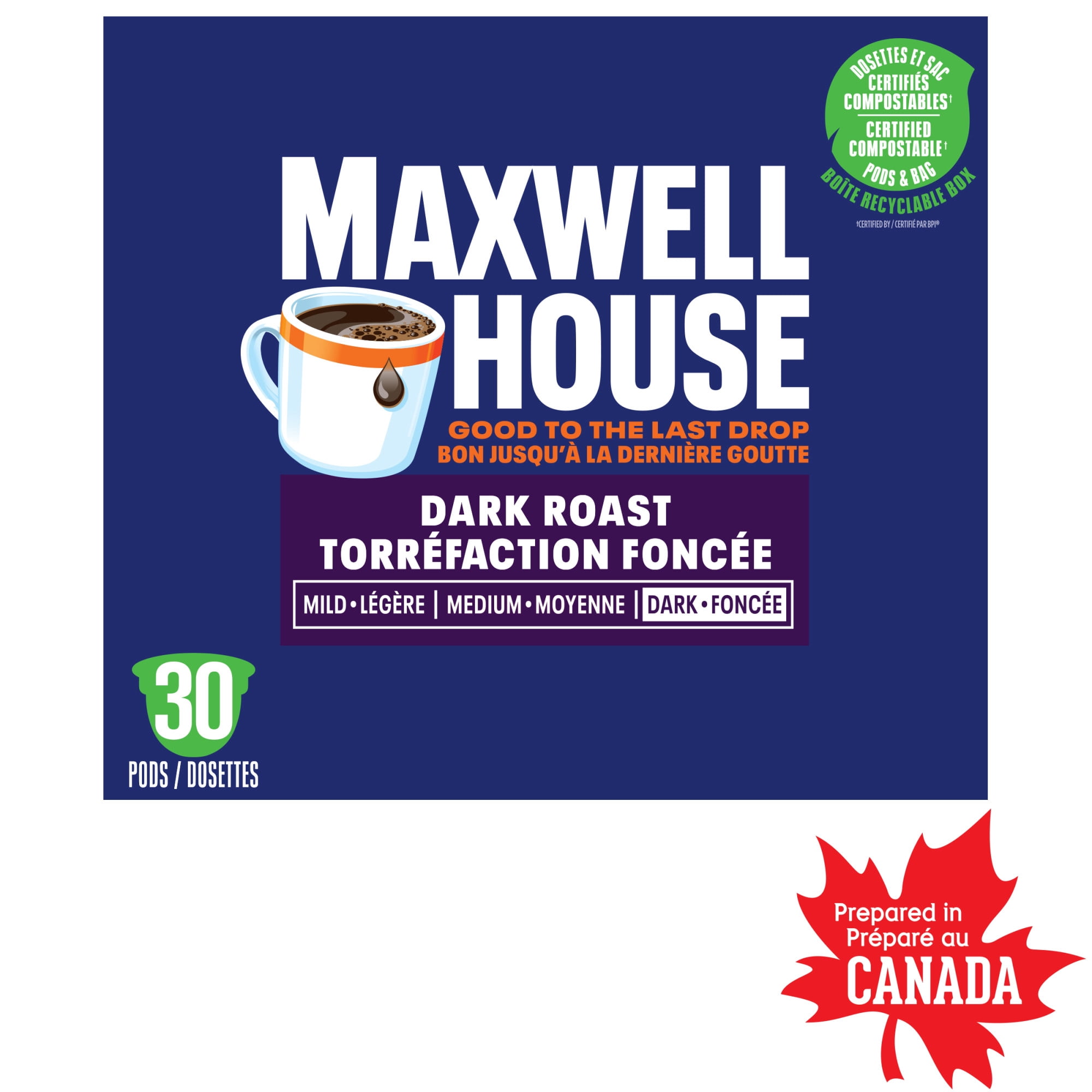 Maxwell House Dark Roast Coffee Certified Compostable K-Cup® Coffee Pods, 30 Pods