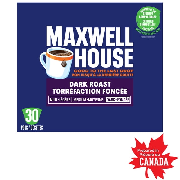 Maxwell House Dark Roast Coffee Certified Compostable K-Cup® Coffee Pods, 30 Pods