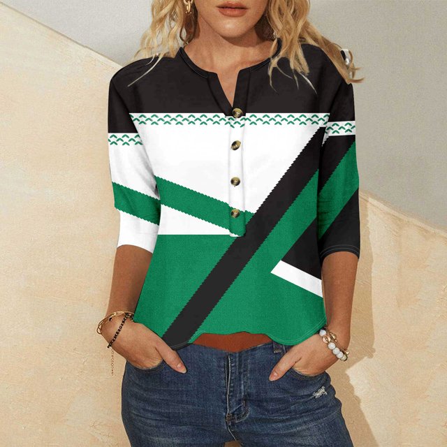 SDNall T-shirt à Manches 3/4 Imprimé pour Femmes Haut Ample