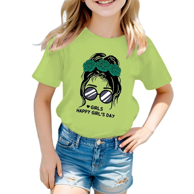 Hauts de Danse pour Enfants Filles T-Shirt Manches Longues Enfants Filles Mignon Graphique Imprimé Col Rond Manches Courtes Tee Été Décontracté T-Shirt Hauts