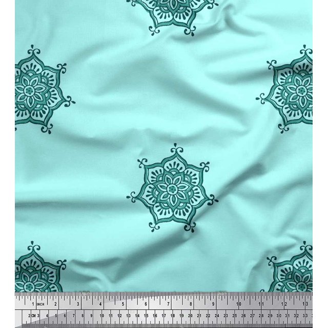 Soimoi Polyester Crepe Fabric Floral Mandala Block Print Fabric by Yard 42 Inch Wide