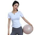 thumbnail image 1 of LYMAYTER T-Shirt de Yoga à Manches Courtes Col en V pour Femmes, Extensible 4 Directions, 1 of 10