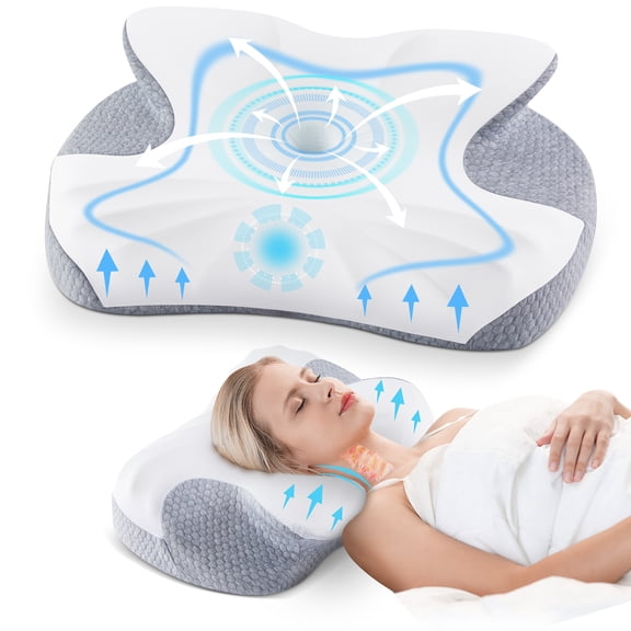 MOONORAH Oreiller Cervical pour Soulager la Douleur au Cou, Oreiller de Soutien Ajustable pour Dormir sur le Côté avec Taie d'Oreiller Rafraîchissante, Oreiller de Lit pour Dormeurs sur le Dos et sur le Ventre, Gris