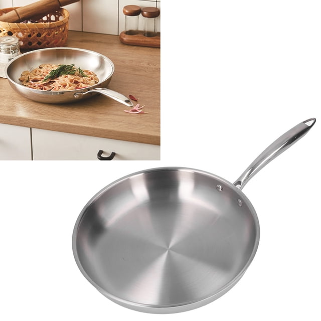 Frying Pan Nonstick, Stainless Steel Kitchen Open Skillet with Handle, Fast Even Heating Omelet Pan Cooking Pot for Induction Cooker, Stove, for Steak