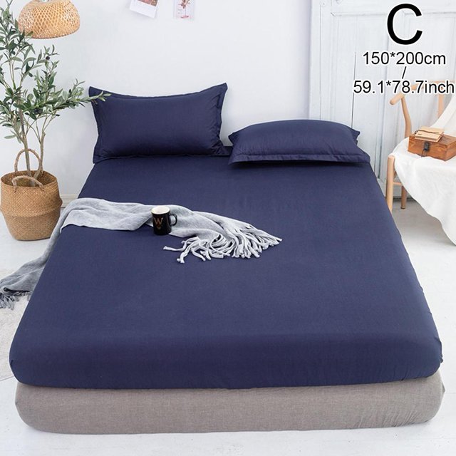 Fitted Sheet Solid Color Bed Sheets Single Double Queen Cover Bed Size Y7T5
