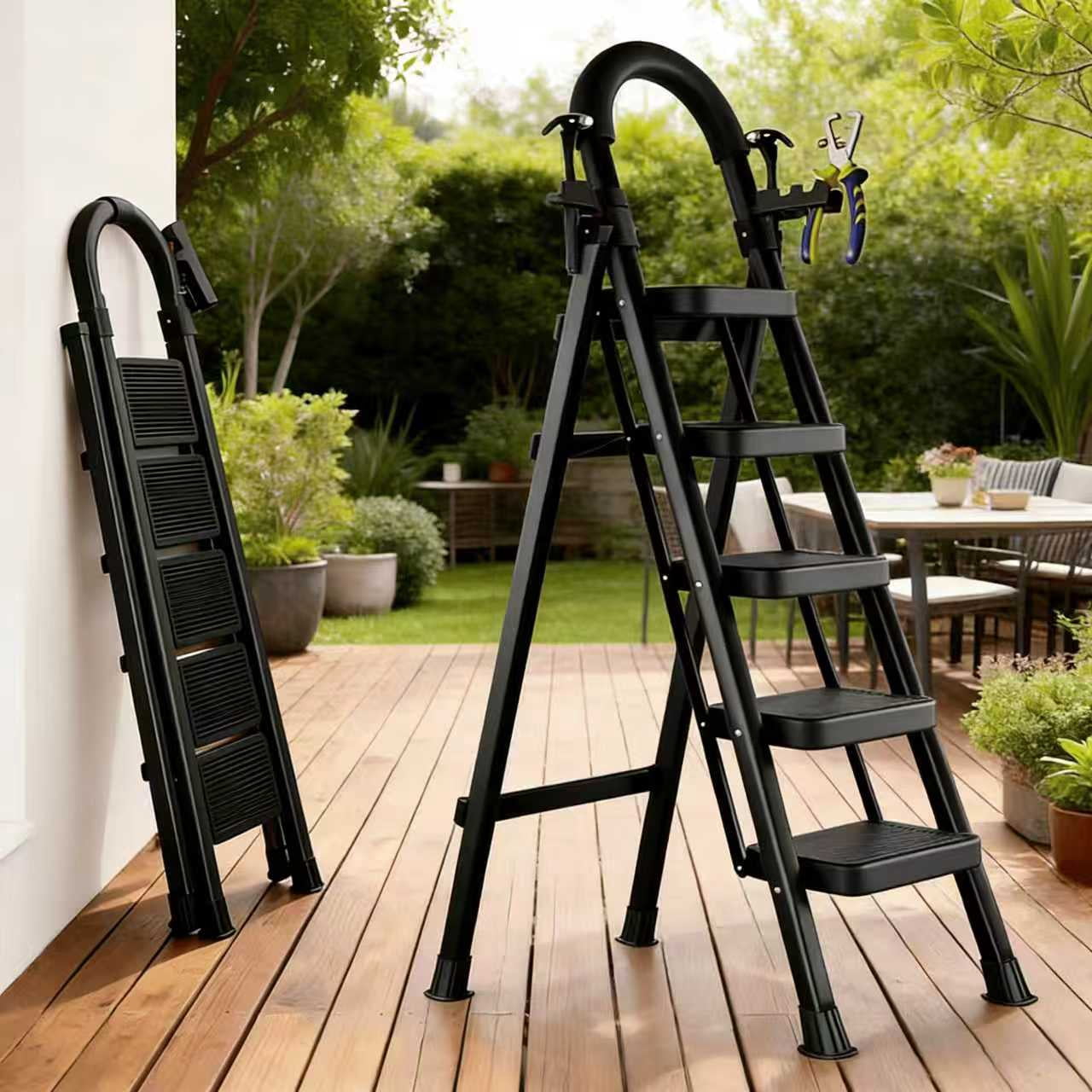 5-step folding ladder, sturdy, non-slip, suitable for home maintenance