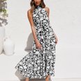 thumbnail image 3 of Women's Sleeveless Halter Neck Boho Floral Print Backless Flowy Beach Long Maxi Belted Dresses with Pockets, 3 of 3