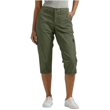 BLVB Pantalon Capri Cargo pour Femmes Taille Haute à Enfiler Taille Élastique Pantalon Capri en Sergé Extensible Pantalon Court avec Poches