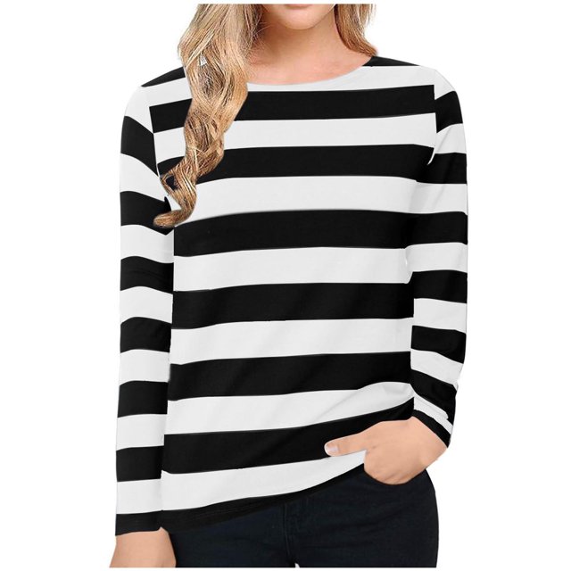 Blouses pour Femmes Chemise Décontractée à Rayures Imprimées pour Femmes T-Shirt à Manches Longues à Col Rond T-Shirts pour Femmes