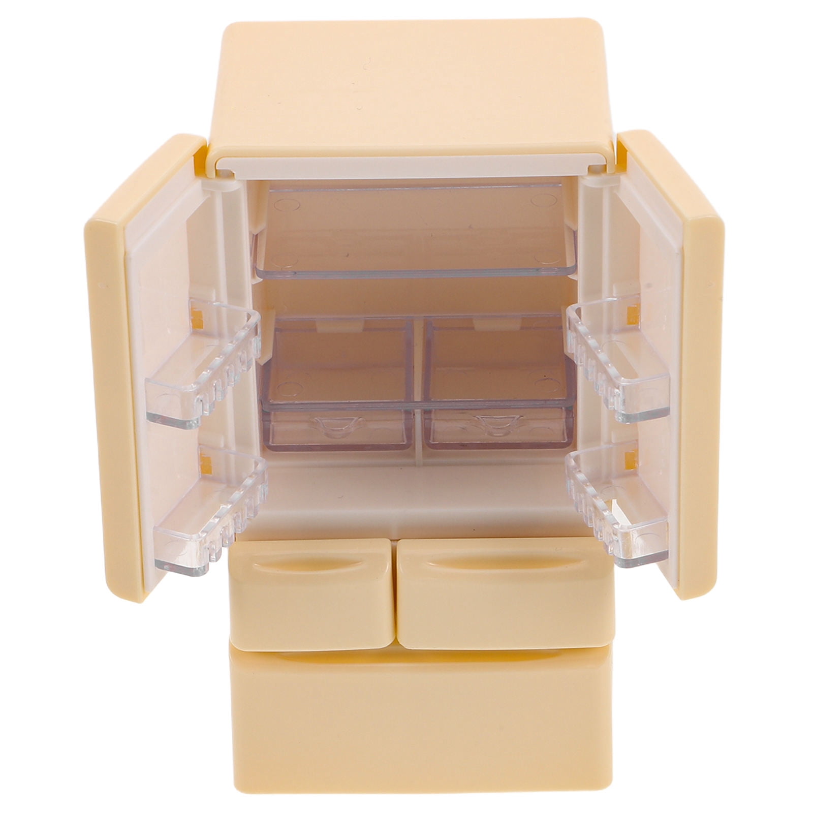 HINTRMENT 1Pack Mini Fridge Toy Beige Plastic Double Door for Dollhouse Kitchen Refrigerator Small for Room