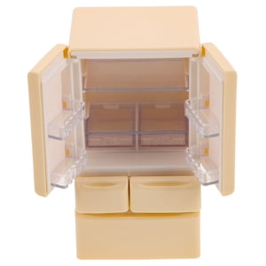 HINTRMENT 1Pack Mini Frigidaire Jouet Beige Porte Double en Plastique pour Maison à Poupée Réfrigérateur de Cuisine Petit pour Chambre