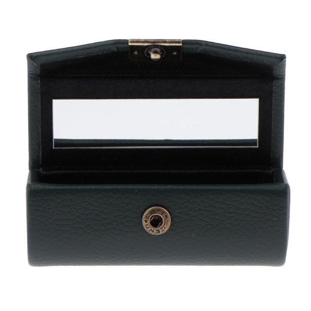 HILABEE 3.5" Handmade PU Leather Lichee Texture Lady Lipstick Holder Case w/ Mirror Deep Deep Green