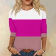 thumbnail image 2 of Timegard Womens Tops Crewneck 3/4 Sleeve Color Block Comfy Tee Shirts Fall Casual Loose Tops Blouse, 2 of 6