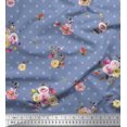 thumbnail image 1 of Soimoi Blue Poly Georgette Fabric Leaves,Small Circle & Floral Decor Fabric Printed BTY 42 Inch Wide, 1 of 3