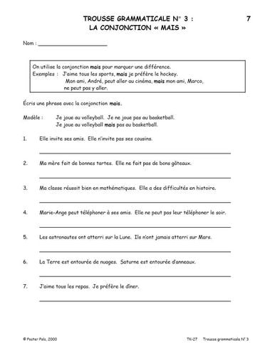 Activités Reproductibles pour la classe de FLS - trousse grammaticale - N° 3