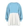 thumbnail image 4 of Womens Oversized Sweatshirt Dress Long Flowy Patchwork Pullover Tops Cute Drop Shoulder Sweatshirts Fall Long Sleeve Mini Dress Teen Girls Crewneck Solid Tunic Pleated Loose Clothing Beig, 4 of 5