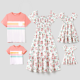 thumbnail image 1 of PatPat Family Matching Color Block Tee and Ditsy Floral Shirred Top Dress Sets, 1 of 5