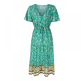 thumbnail image 2 of MesaSe Robes Bohèmes Imprimées Florales Col en V Manches Courtes Décontractées Plage Maxi Longue Robe, 2 of 6