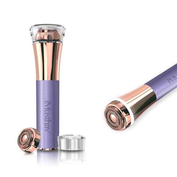 iMusthav Épilateur pour le Visage : Lame à Double Anneau 16 mm Sans Faille et Indolore, Rasoir Électrique Portable et Épilateur avec Tête en Or 18K, Lumière DEL à 360°