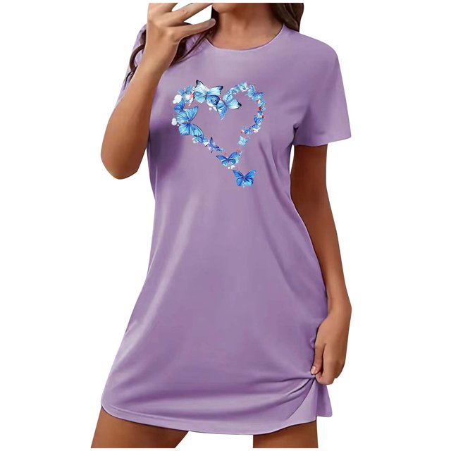 Rbaofujie Peignoirs pour Femmes Robe de Nuit Courte Surdimensionnée pour Femmes Mode Imprimé Poitrine Robe de Nuit à Manches Courtes Pyjama d'Halloween pour Femmes