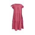 thumbnail image 1 of Faithtur Robe Mi-Longue Ample pour Femmes, Style Décontracté d'Été, Couleur Unie, Col Rond, Manches Volantes, Jupe Froncée, 1 of 5