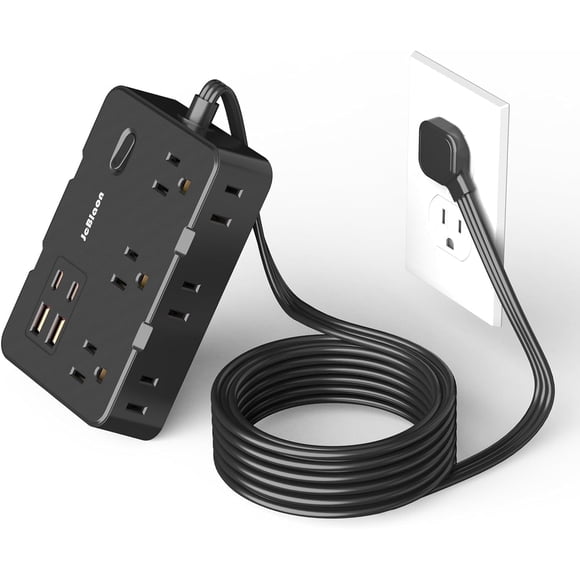JcBlaon Surge Protector Power Strip, 5 FT Extension Cord with 6 AC Outlets 4 USB Ports,1050J Surge Protection, Wall Mountable Charging Station for Office, Home, Black