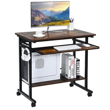 Table d'Ordinateur avec Plateau de Clavier Slender et 3 Crochets, Bureau d'Ordinateur Mobile avec Roulettes Flexible, Table de Travail Industrielle, pour Maison et Bureau, 80X50X75 cm