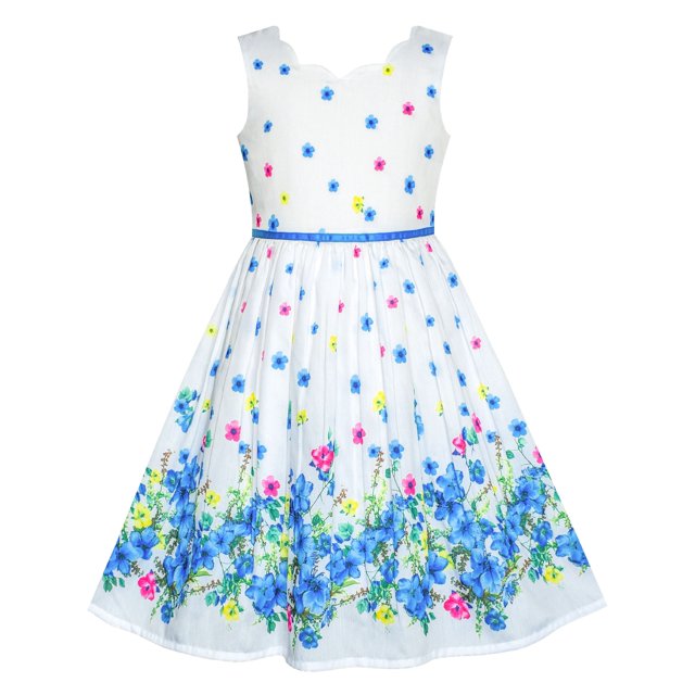 Girls Dress Blue Flower Petal Summer Sundress 7 Years