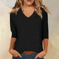 thumbnail image 2 of Spring Tops for Women V Neck Solid Color Casual Summer Basic Top Long Sleeve Basic Oversized Tshirts for Women Black XXL, 2 of 4