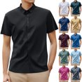 thumbnail image 5 of Men's Business Casual Tee Shirt Solid Color Short Sleeve Button Down Wear Smooth Comfortable Top, 5 of 5