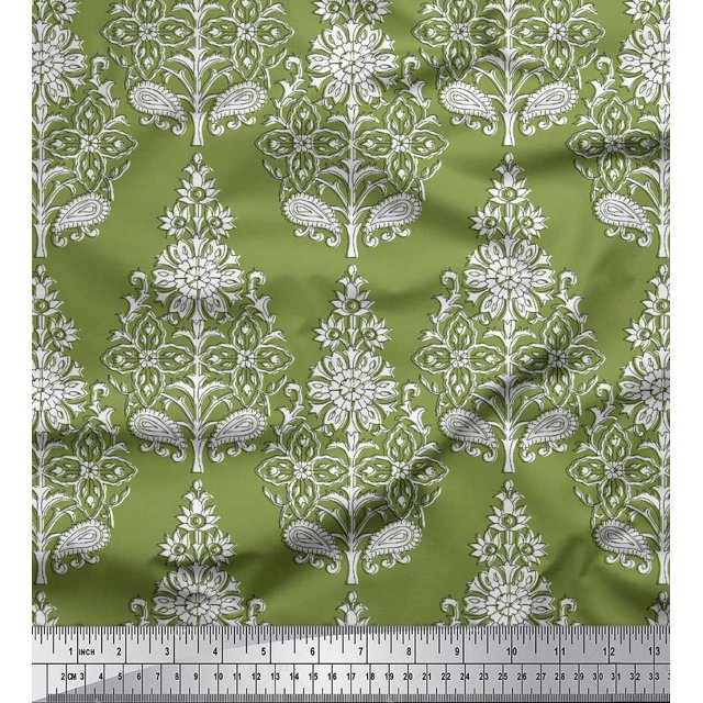 Soimoi Modal Satin Fabric Leaves & Floral Block Fabric Prints by Yard 42 Inch Wide