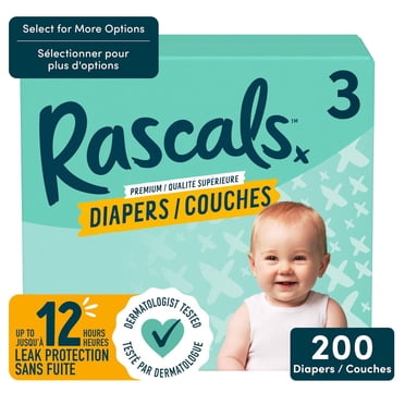 Couches Rascals Premium, Taille 3, 200 unités