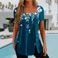 thumbnail image 2 of Pompotops Mode Femmes Casual Imprimé Col Carré Manches Courtes Tops Chemisiers Amples, 2 of 5