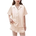 thumbnail image 1 of BLVB Girls Pajamas Satin Pajama Set Silk Pjs Short Sleeve Button down Shirts Summer Ruffle Sleepwear for Big Kids 5-15Y, 1 of 6