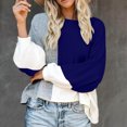 thumbnail image 2 of Rbaofujie Chandails d'Automne pour Femmes Mode Ample Couleurs Unies Chandail Manches Longues Col Rond Haut Chandail Bleu Chandails à Capuchon pour Femmes, 2 of 3