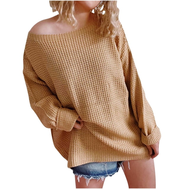 Timegard Womens Plus Size Tops Sweater off Shoulder Long Sleeve Pullover Fall Winter Casual Comfy Knit Tops
